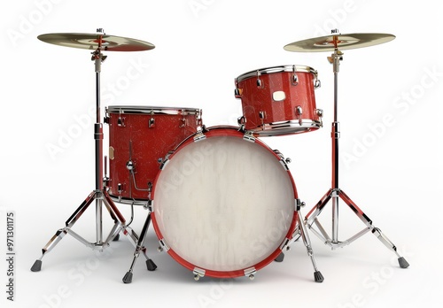 red, drum, set, white, background, no, shadows, high, resolution, ultra, realistic, photography, instrument, music, vibrant, design, dynamic, performance, rhythm, sound, creativity, artistry, composit