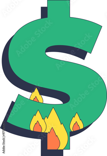 Green dollar sign with flames, symbolizing inflation and reduced purchasing power.