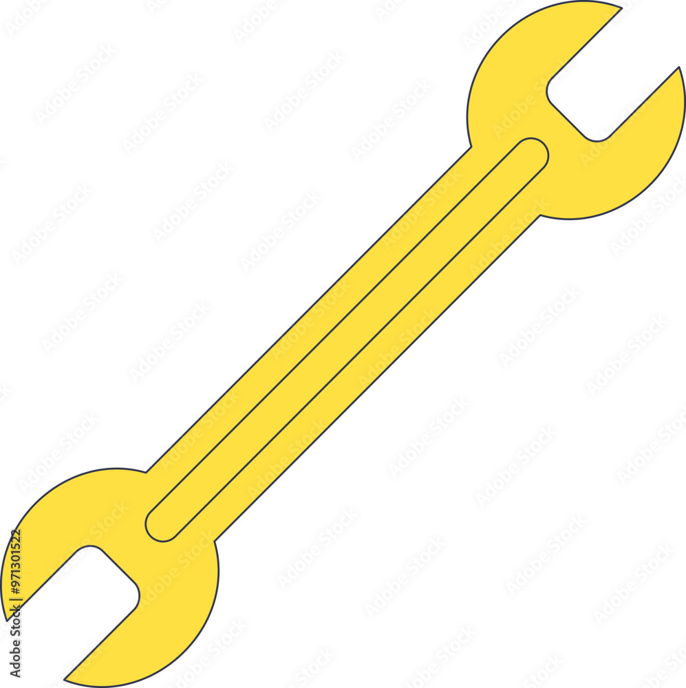 Yellow open-ended wrench symbolizing versatility in tools. Yellow open-ended wrench symbolizing versatility in tools.