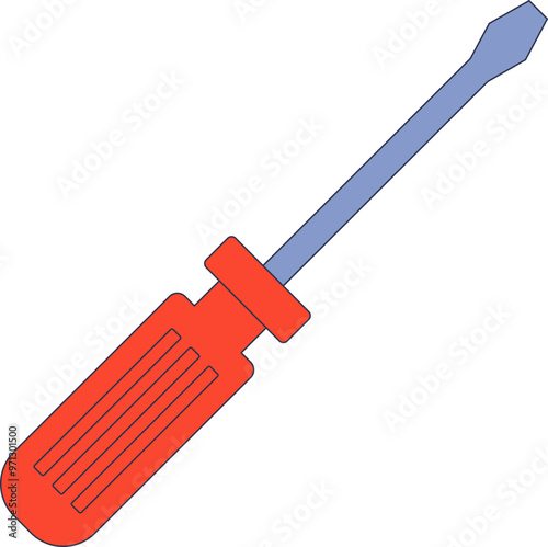 Flathead screwdriver with ergonomic red handle for precision work.