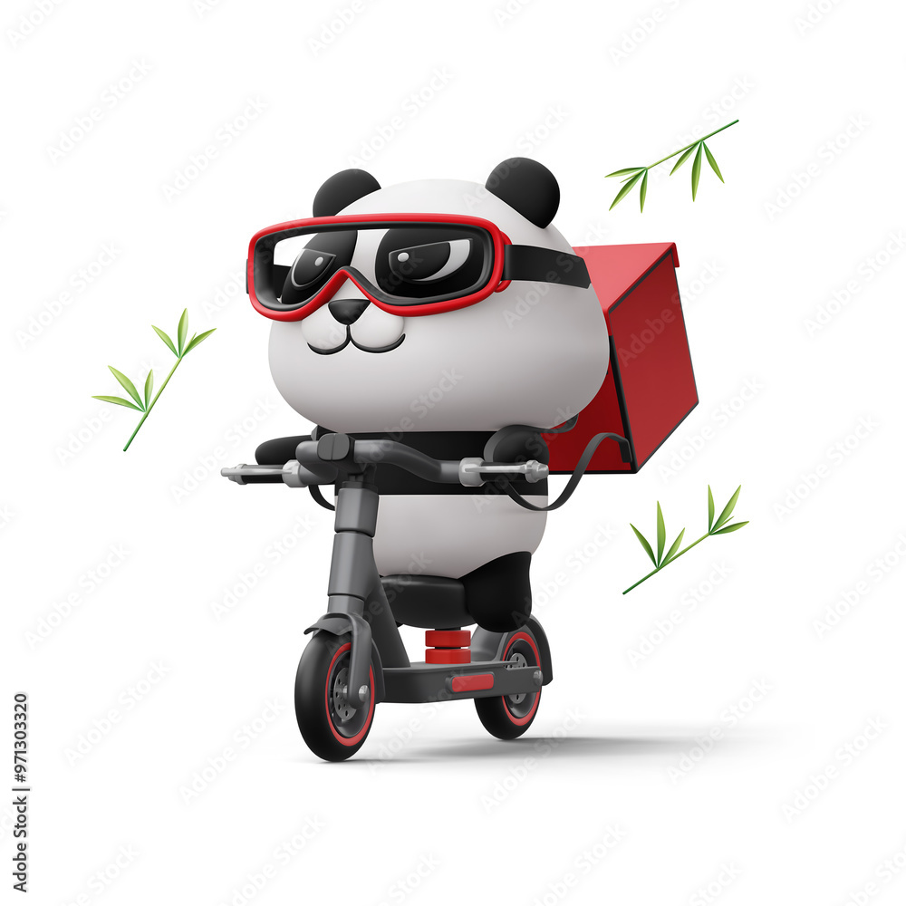 Fototapeta premium 3D panda riding a scooter illustration