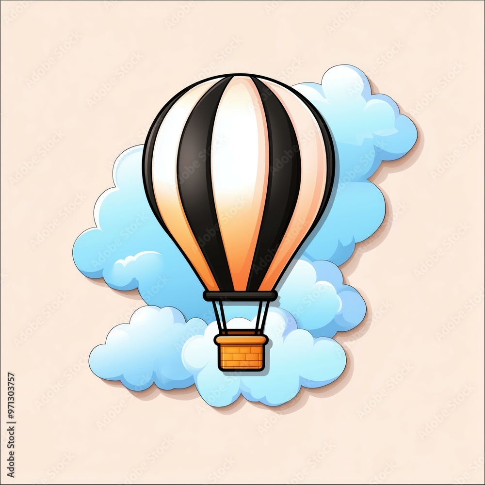 Obraz premium Cartoon Hot Air Balloon with Clouds Illustration