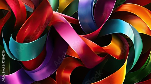 Abstract flowing ribbons in festive colors, forming endless loops to symbolize the joy and spirit of Christmas celebrations. photo