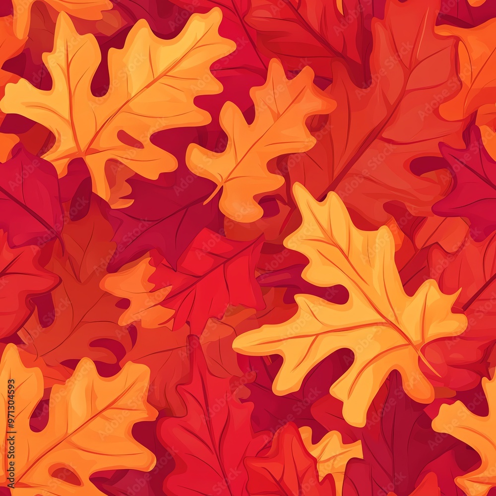 Fototapeta premium Autumnal Maple Leaf Seamless Pattern with Vibrant Orange and Yellow Foliage