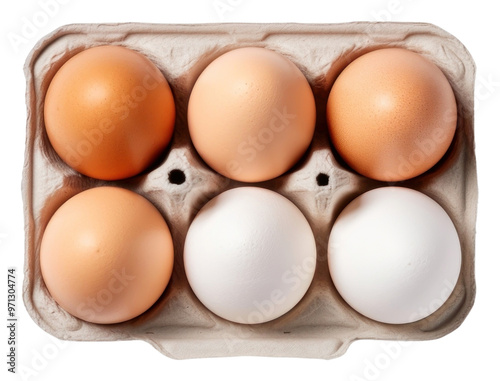 PNG Egg carton mockup whit label food white background arrangement. photo