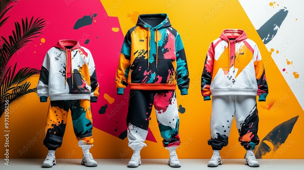 Trendy Abstract Print Hoodies and Sweatpants for Men