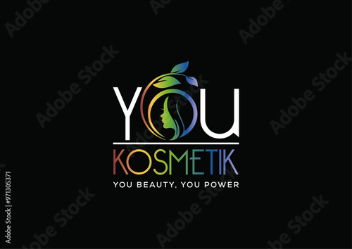 You-Cosmetics5, beauty, woman, fullcolors, gradient, leaves, white, black, template, logo., vector, icon, logo, design, business, symbol, company, concept, circle, element, eco, color