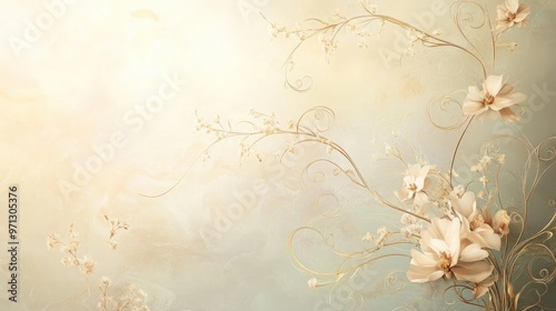 Beautiful temporary floral design with flowing vines and ornate golden swirls, capturing nostalgic elegance on a soft dreamlike backdrop