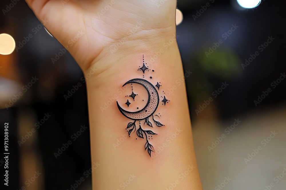 Obraz premium A tattoo of the phases of the moon, circling around the wrist or ankle, representing change and cycles