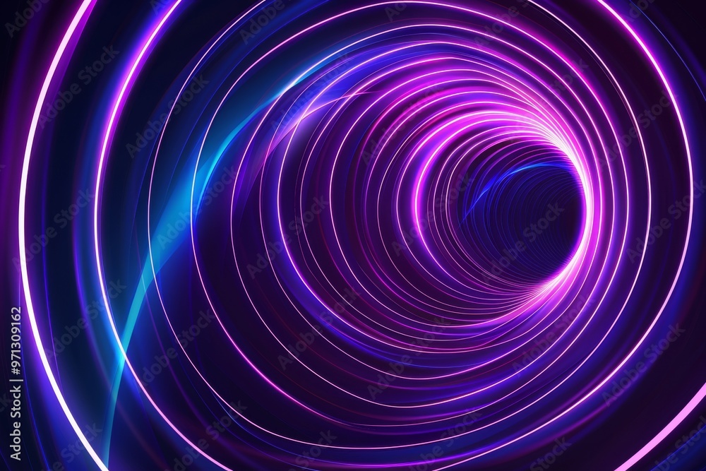 Abstract vector background with blue and purple glowing lines forming the shape of an infinite vortex or wormhole, creating motion effects on a dark space backdrop. Space time tunnel concept. Vector i Abstract vector background with blue and purple glowing lines forming the shape of an infinite vortex or wormhole, creating motion effects on a dark space backdrop. Space time tunnel concept. Vector i