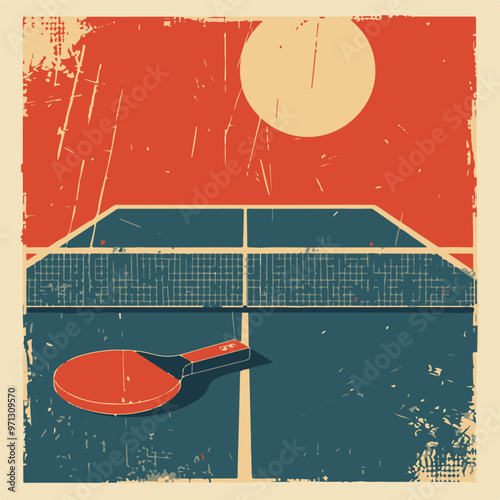 A poster template for a ping pong game. Table and ping pong rackets.Table tennis tournament, championship, promotional flyer. Table tennis competitions, indoor sports game, poster, card background, ba