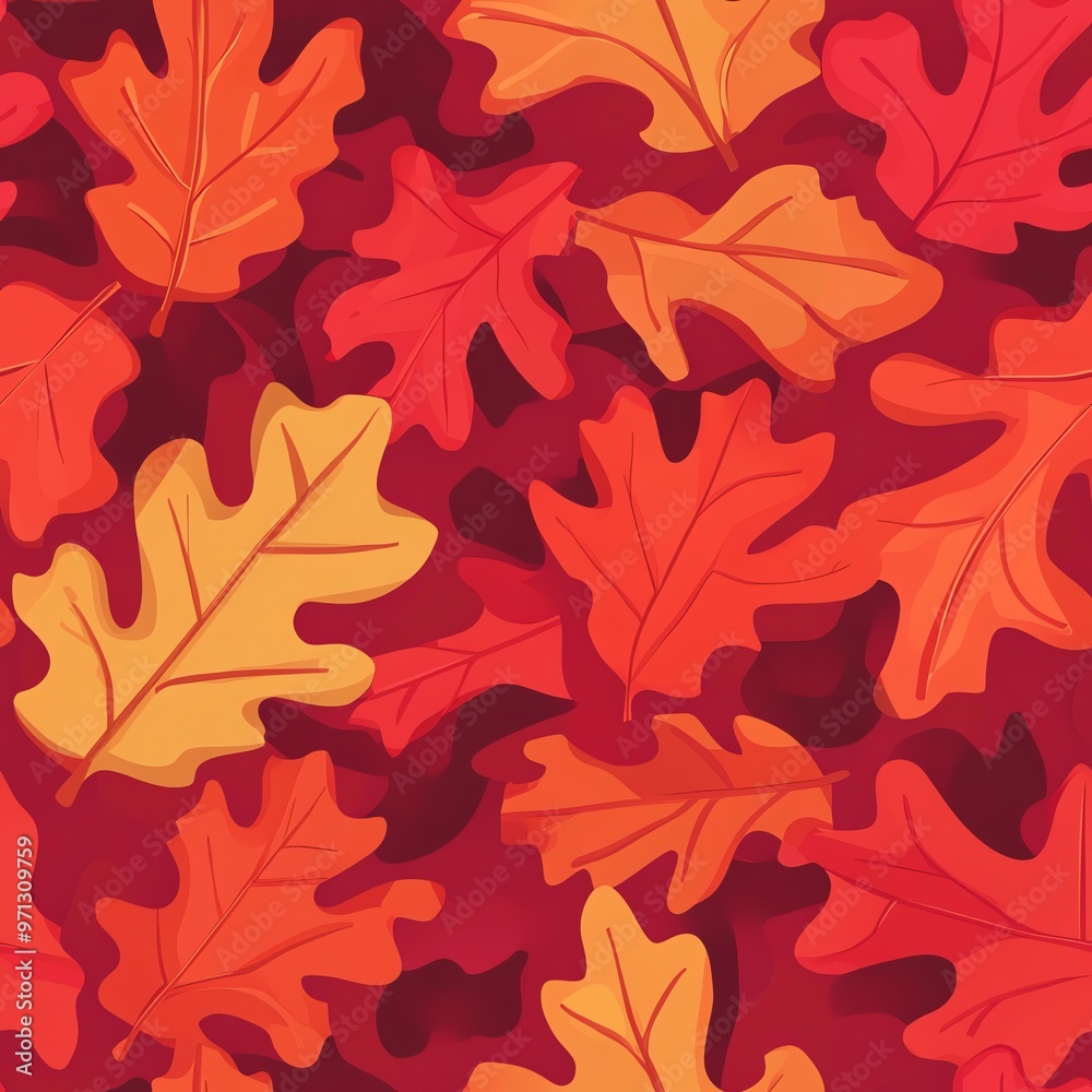 Fototapeta premium Autumnal Maple Leaf Seamless Pattern with Vibrant Orange and Yellow Foliage