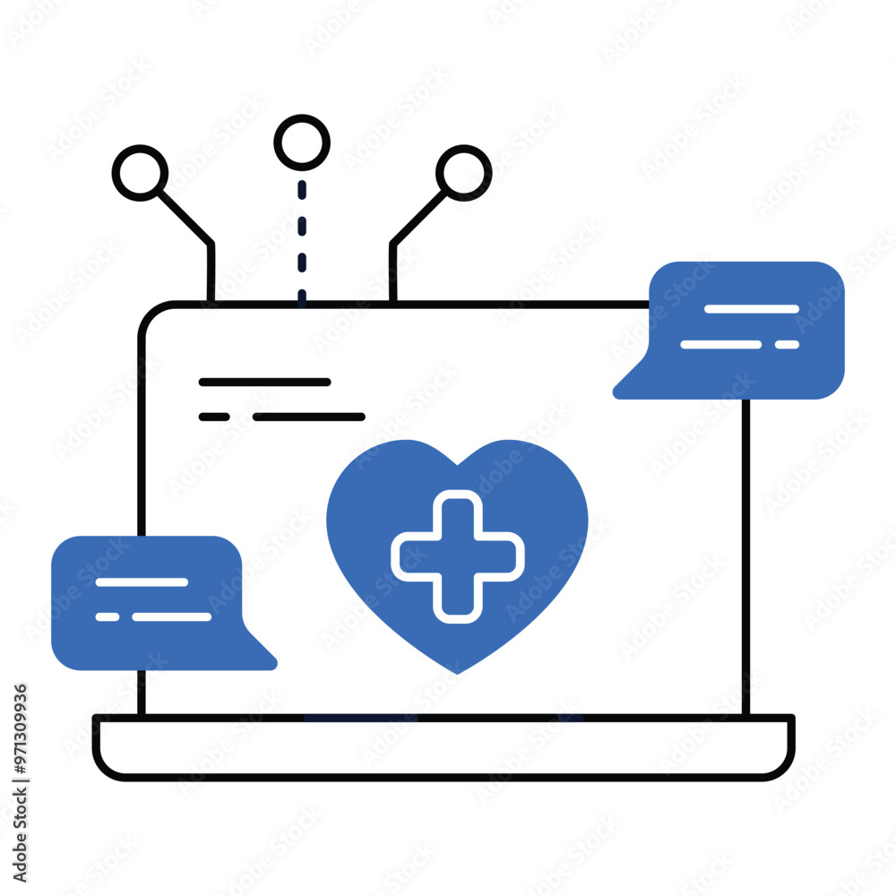 Fototapeta premium Healthcare AI Integration Monoline Icon Design. Represents AI in Healthcare, Medical Technology, Health API, Digital Health. Vector icon with editable Strokes and Colors.