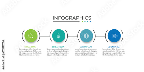 Business infographic thin line process with circle template design with icons and 4 options or steps.