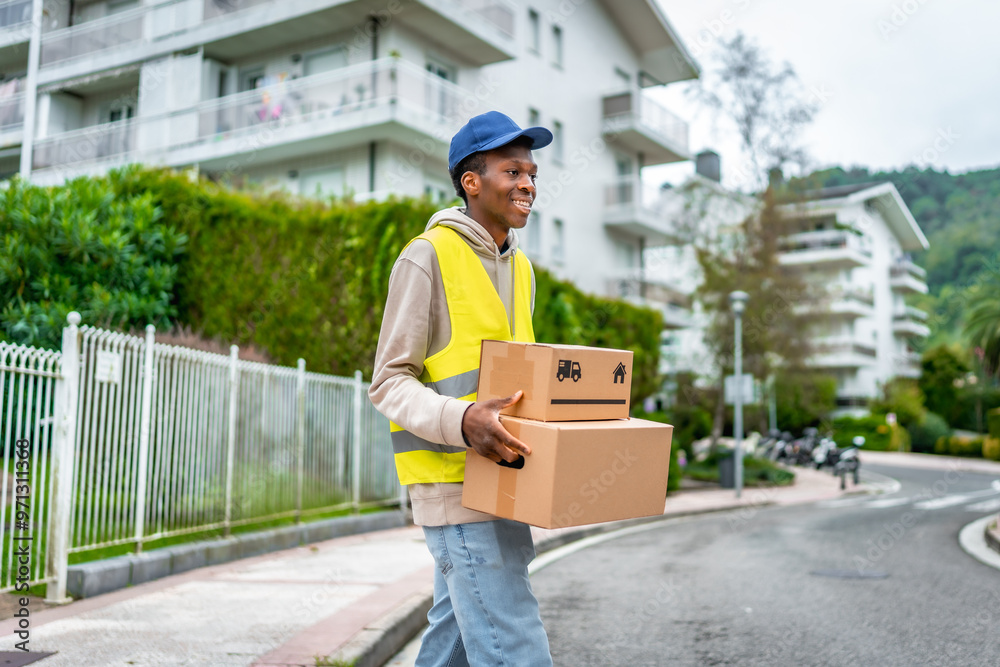 Delivery man carrying packages to deliver in the city Delivery man carrying packages to deliver in the city