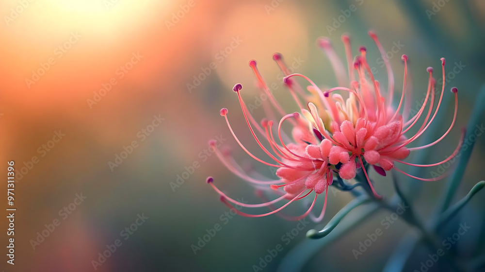 A close-up of a wild grevillea flower with its intricate pink and red petals, thriving in the harsh Outback environment A close-up of a wild grevillea flower with its intricate pink and red petals, thriving in the harsh Outback environment