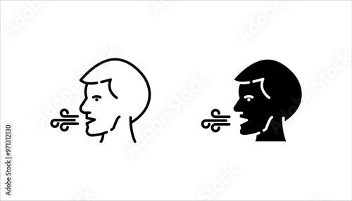 Breathing icon set, Breath difficulties sign, Respiration problems symbol. 