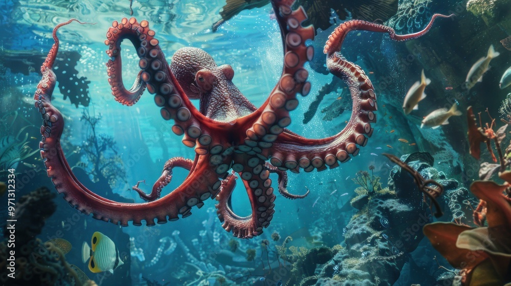 Octopus Underwater in Aquarium Octopus Underwater in Aquarium