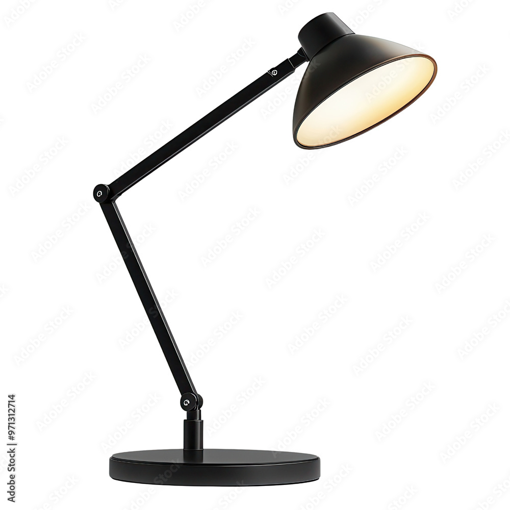 A modern black desk lamp with an adjustable arm, perfect for providing focused light for work or reading. isolated on a white background, transparent background. A modern black desk lamp with an adjustable arm, perfect for providing focused light for work or reading. isolated on a white background, transparent background.
