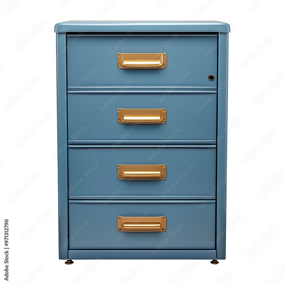 A stylish blue filing cabinet with four drawers, perfect for organizing documents and enhancing office decor. isolated on a white background, transparent background. A stylish blue filing cabinet with four drawers, perfect for organizing documents and enhancing office decor. isolated on a white background, transparent background.