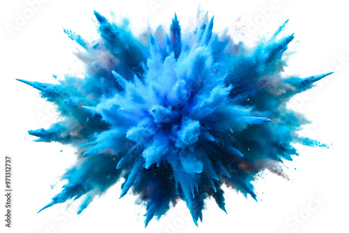 blue color explosion isolated on white or transparent png photo
