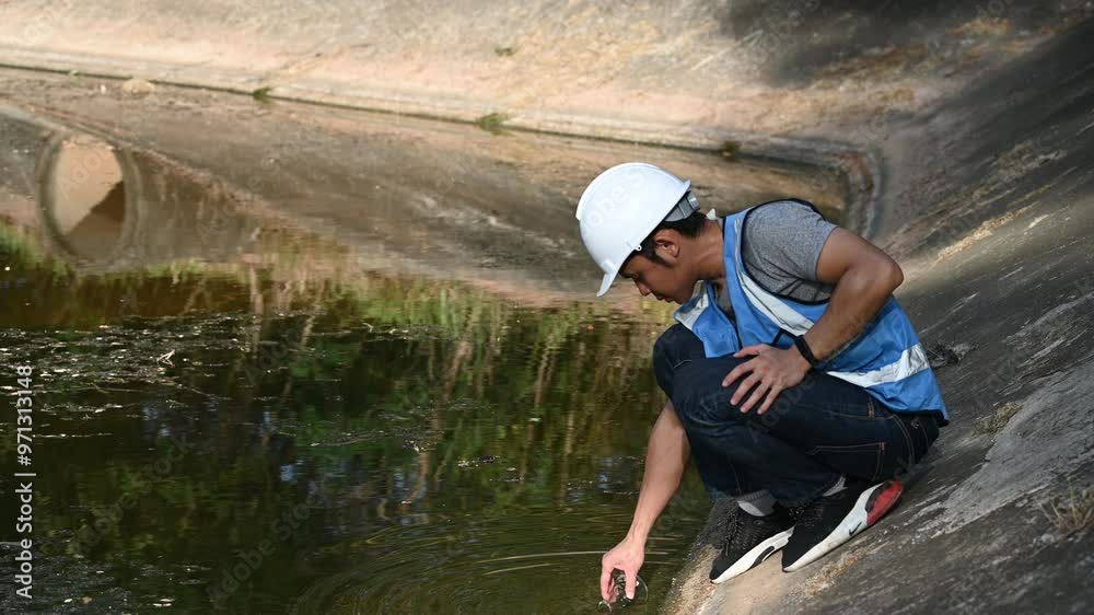 An environmental scientist,engineer,or researcher is inspecting natural water sources,taking samples for further analysis in a lab,with a focus on environmental conservation and sustainability An environmental scientist,engineer,or researcher is inspecting natural water sources,taking samples for further analysis in a lab,with a focus on environmental conservation and sustainability
