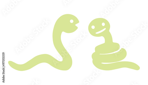 黄緑色の2匹のヘビのイラスト
