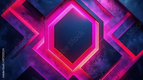 Vibrant Geometric Patterns: Dark Hexagon with Glowing Gemstone Center