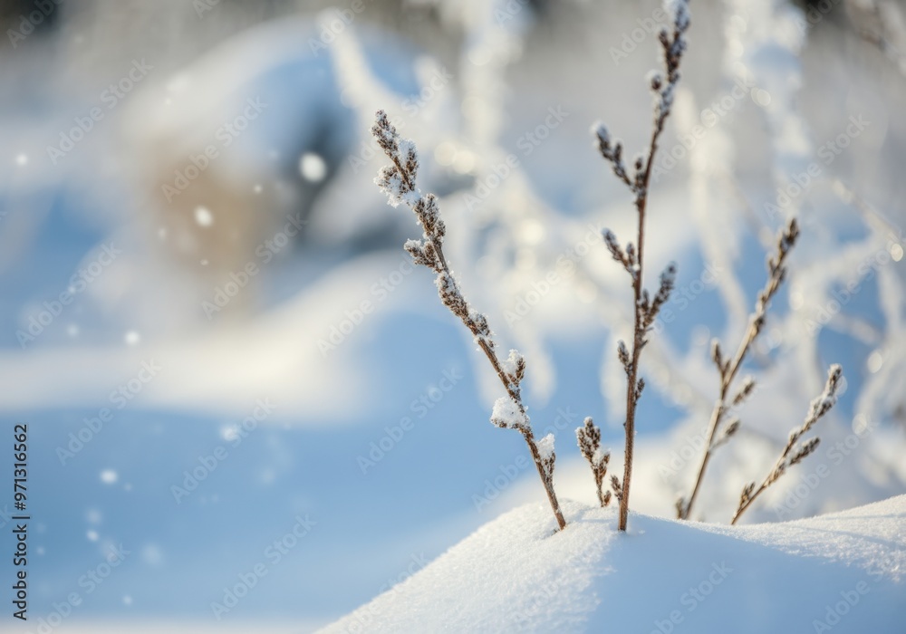 Obraz premium Winter Wonderland: Frozen Branches in a Snowy Landscape