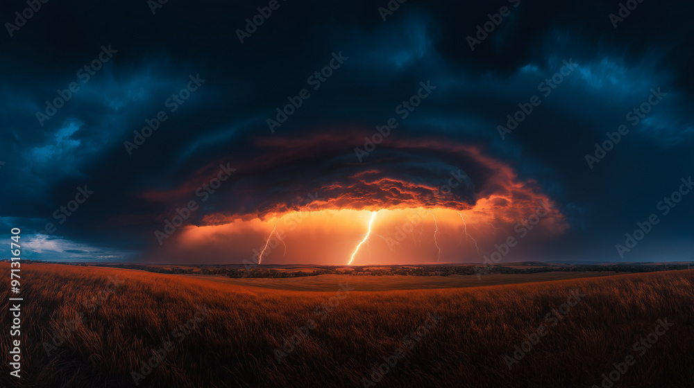 Fototapeta premium A violent storm with Lightning strikes hitting
