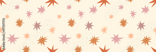 Childish stars in the sky space vector seamless pattern. Boho baby naive celestial starry vector background. Kids like stellar decorative surface design for fabric or Scandinavian style nursery. 