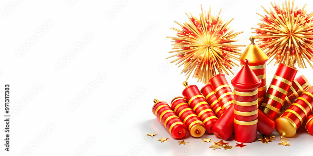3D Glossy Background with Festival Firecrackers Concept: Sparkling Burst of Energy with Vibrant Colors, Sparklers, and Rangoli Designs - Isolated on White Background 3D Glossy Background with Festival Firecrackers Concept: Sparkling Burst of Energy with Vibrant Colors, Sparklers, and Rangoli Designs - Isolated on White Background