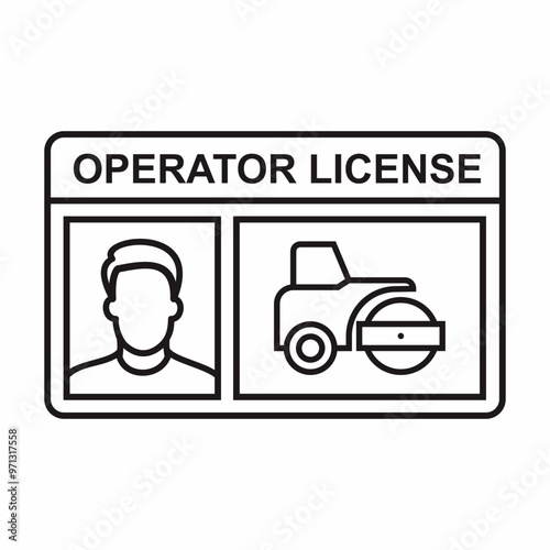 Outlined road roller operator license card vector illustration. Industrial safety management for transport. Authorized driver for operating the vehicle and heavy equipment.
