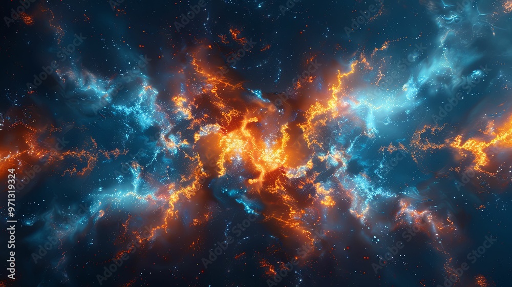 Abstract Cosmic Nebula with Blue and Orange Glow