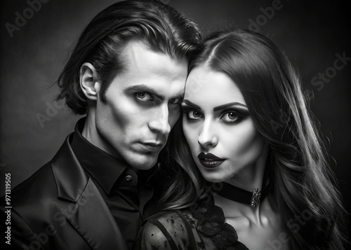 Vampire couple stock photography in black and white mood