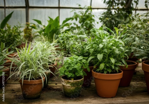 Potted Plants in a Greenhouse