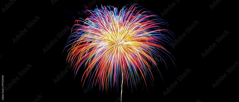 Stunning dynamic photo of a fireworks display with vibrant bursts and trails lighting up the night sky Stunning dynamic photo of a fireworks display with vibrant bursts and trails lighting up the night sky
