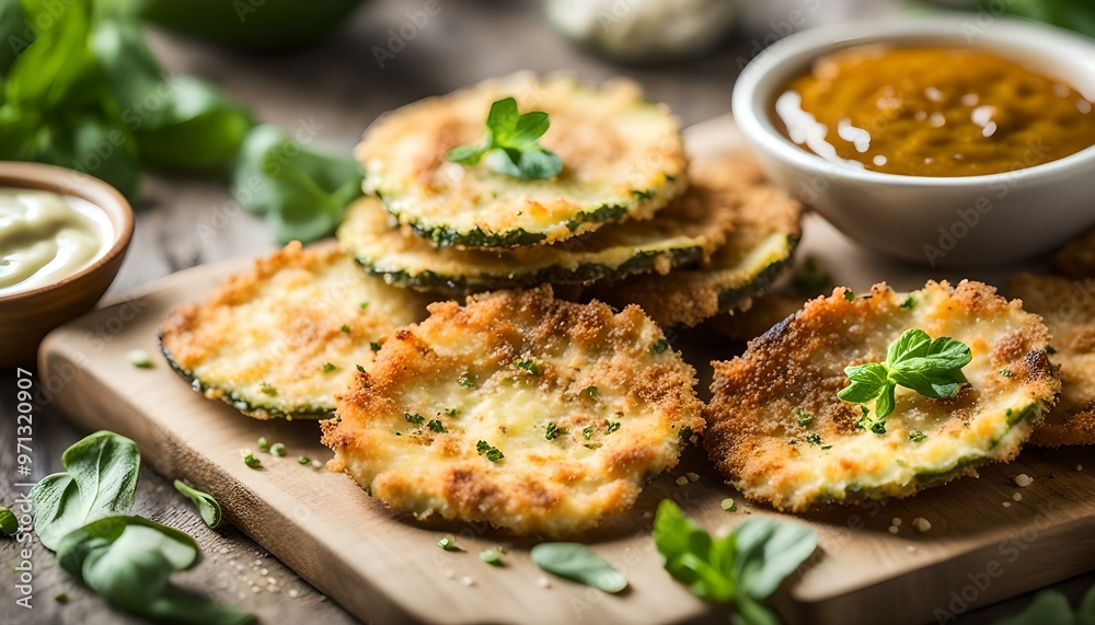 Homemade Breaded Baked Zucchini Chips with Dipping Sauce
Homemade Breaded Baked Zucchini Chips with Dipping Sauce