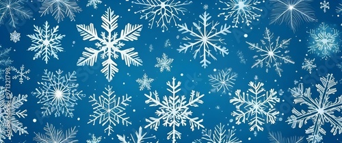 Blue and white winter pattern with snowflakes. Watercolor painting. AI generated