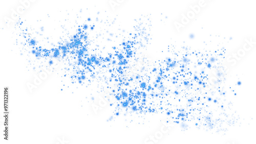 Blue glowing light effect with many glitter particles. Starry cloud with dust. Magic christmas decoration. Luminous bokeh softly shimmering blue light. Light abstract glowing lights. PNG.