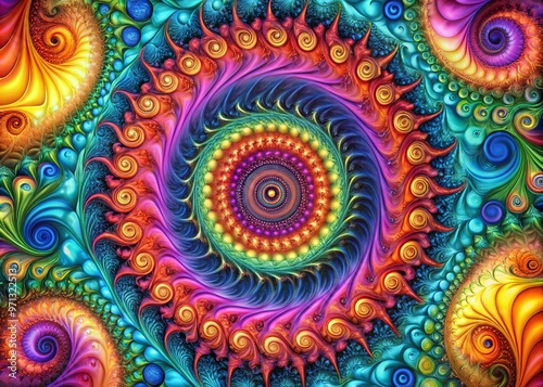 Vibrant psychedelic patterns with swirling spirals