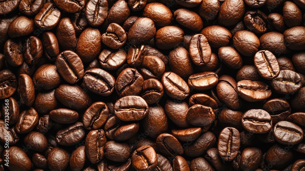 Naklejka premium Realistic high resolution photo of coffee beans, top camera angle.