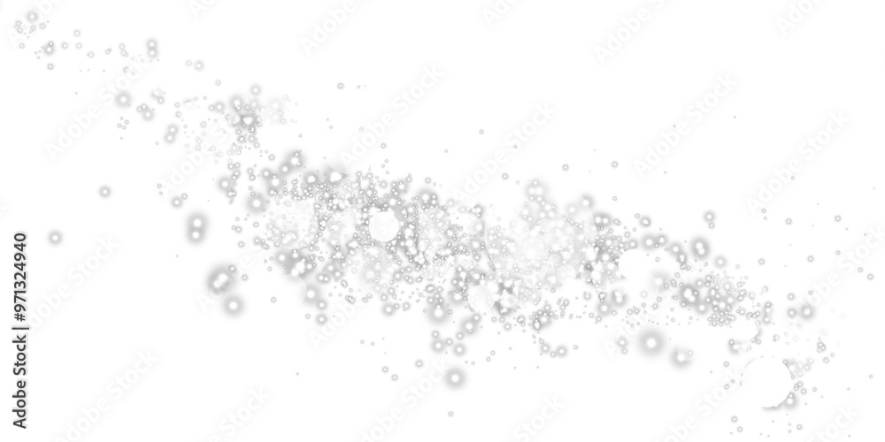 Obraz premium White glowing light effect with many glitter particles. Starry cloud with dust. Magic christmas decoration. Luminous bokeh softly shimmering white light. Light abstract glowing lights. PNG.