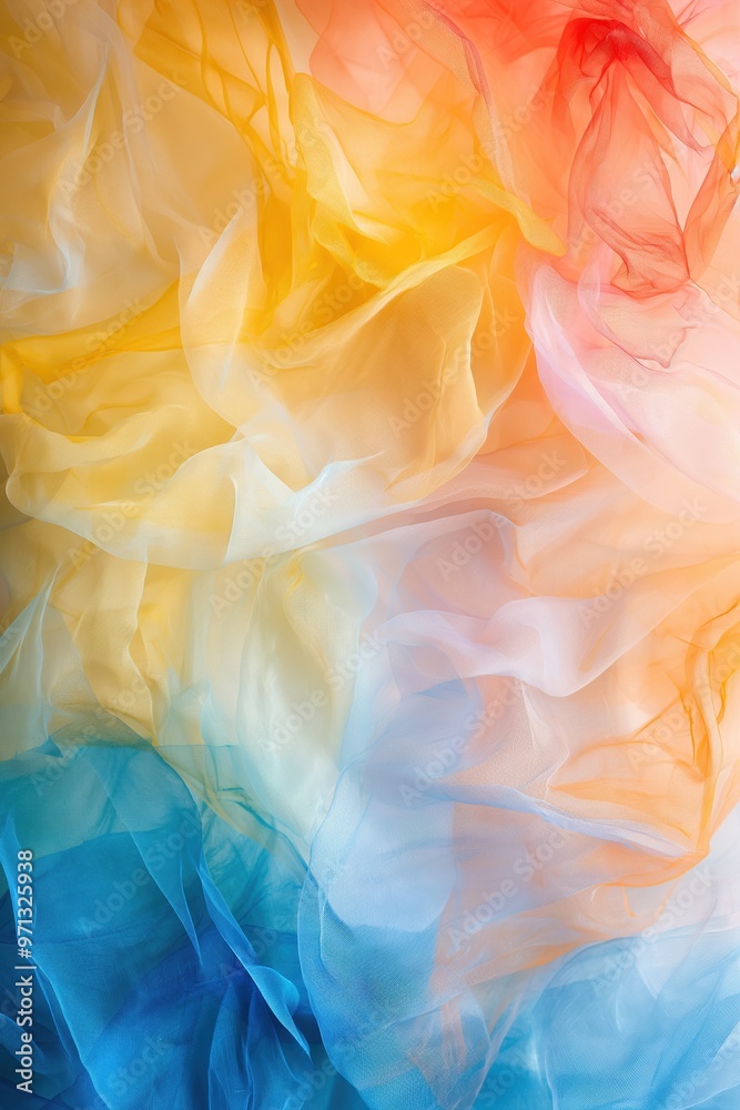Obraz premium Colorful fabric texture with vibrant gradient of yellow, blue, and red hues