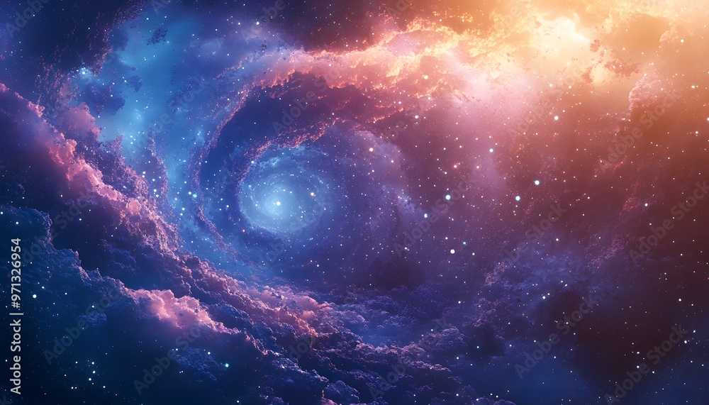 Obraz premium Stunning cosmic swirl of colors and stars, capturing the beauty of a galaxy in deep space filled with vibrant hues.