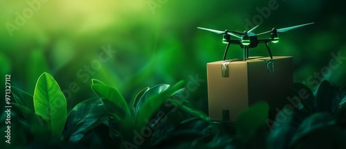 Green energypowered drones delivering ecommerce packages, tech commerce photo