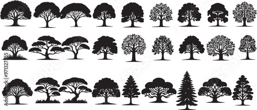 set of trees silhouettes vector 