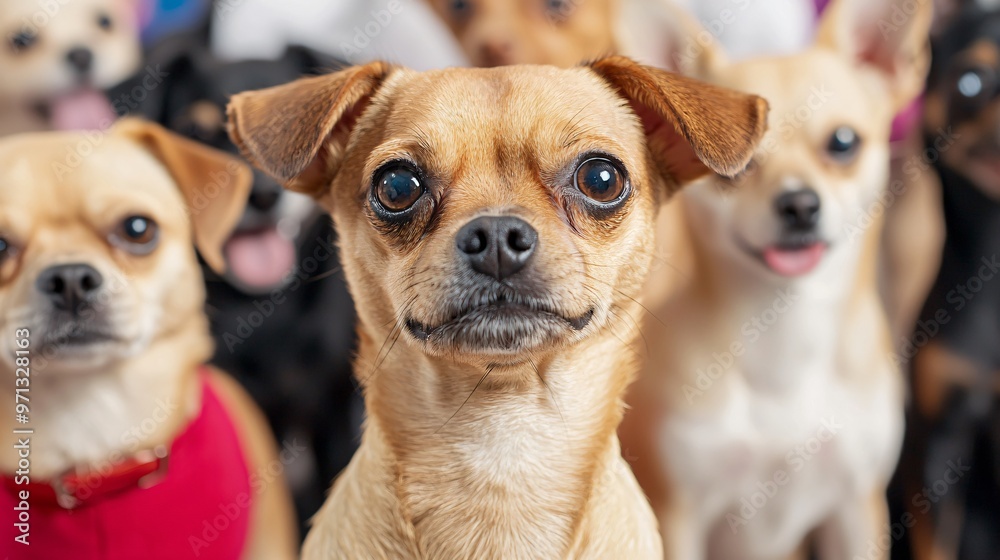 Illustrate a crowded pet adoption fair at a promotional event with various pets finding new homes all from an eye level angle perspective Illustrate a crowded pet adoption fair at a promotional event with various pets finding new homes all from an eye level angle perspective