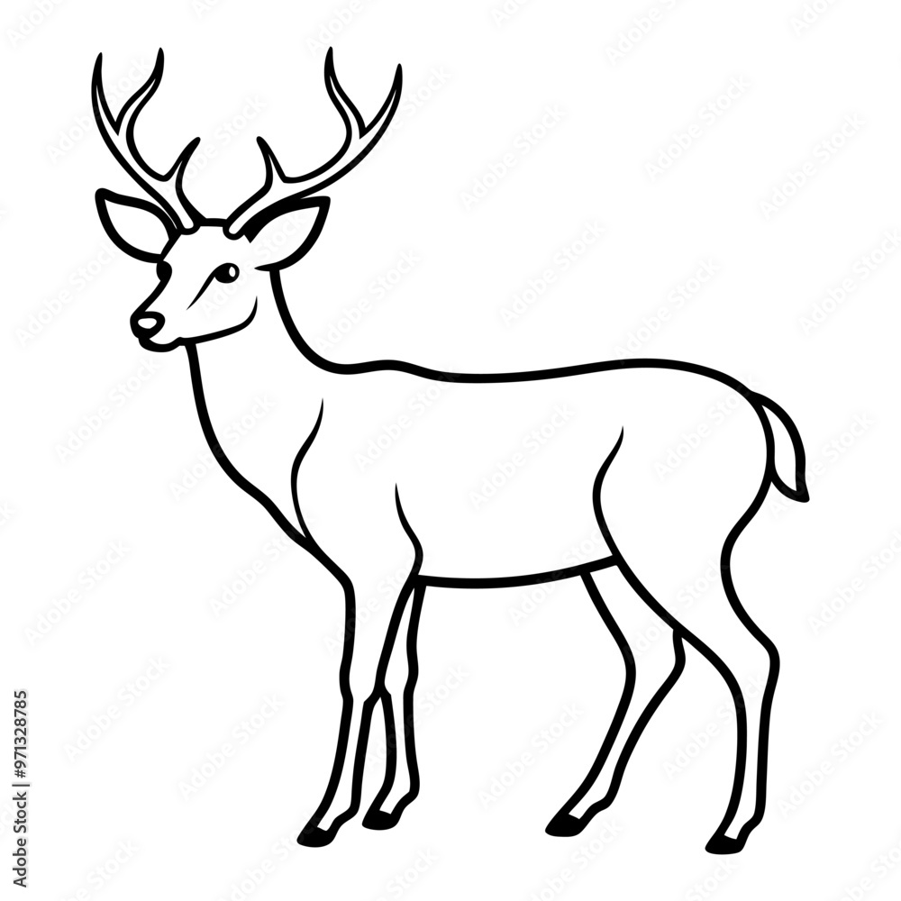 Hand draw Deer vector, line art, silhouette ,black and white Hand draw Deer vector, line art, silhouette ,black and white