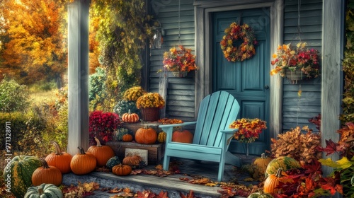 Wallpaper Mural Cozy Thanksgiving Gathering by Crackling Fireplace: Warm Festive Atmosphere with Pumpkins, Gourds, and Candles on Wooden Table Torontodigital.ca